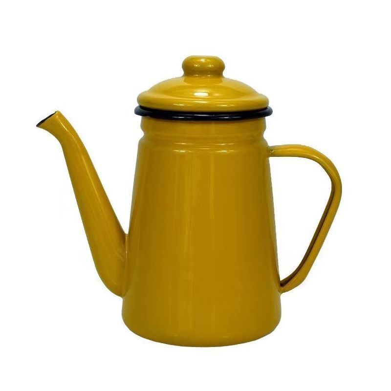 Superior quality korea modern yellow 1.1L enamel tea kettle enamel camping coffee kettle coffee pot