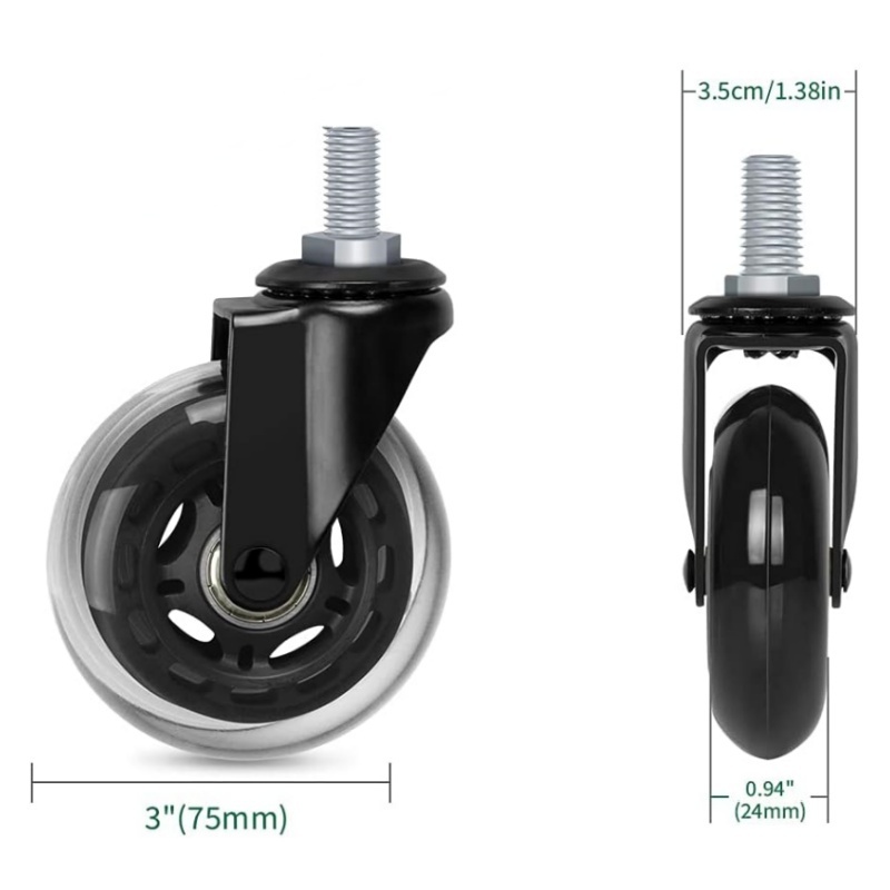 Replacement Rubber Office Chair Caster Wheels for Hardwood Floors and Carpet Home Office Use