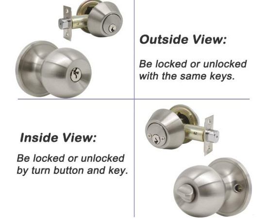 Stainless Steel Ball Shape Exterior Door Knob Lockset with Single Cylinder Deadbolt