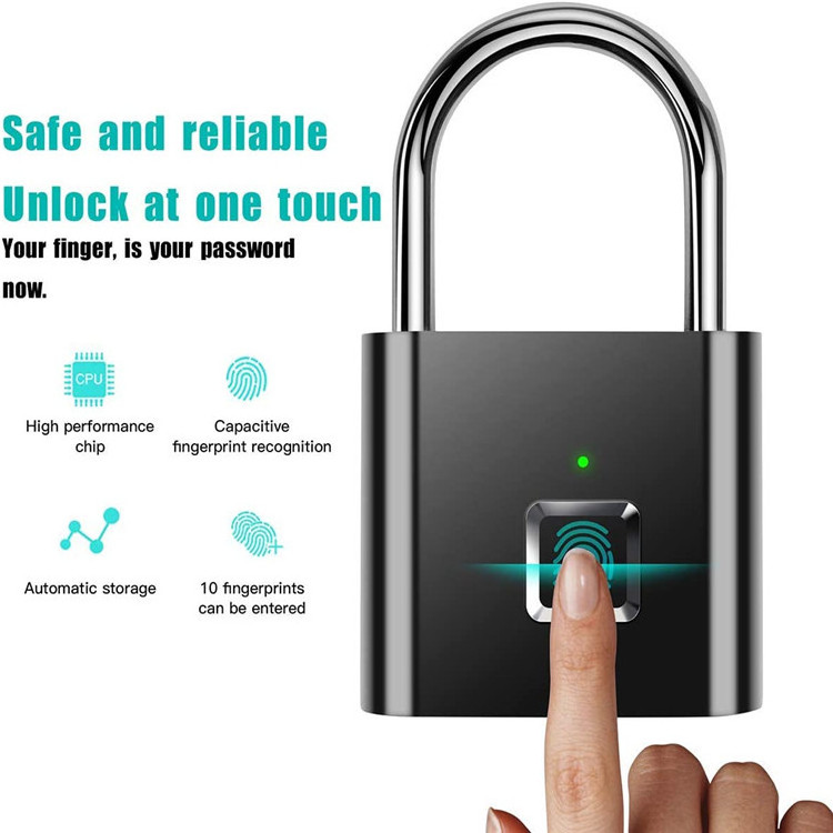 Fingerprint Padlock, Waterproof Ultra Light One Touch Open Fingerprint Lock with USB Charging for Gym, Sports, School