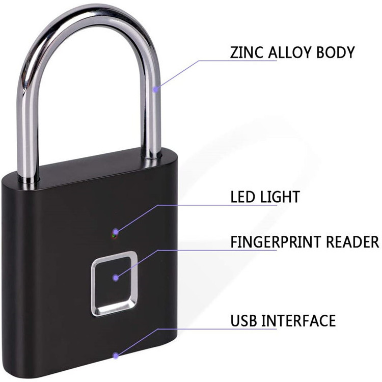 Fingerprint Padlock, Waterproof Ultra Light One Touch Open Fingerprint Lock with USB Charging for Gym, Sports, School