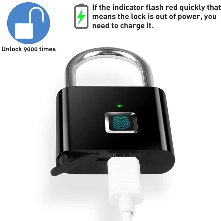 Fingerprint Padlock, Waterproof Ultra Light One Touch Open Fingerprint Lock with USB Charging for Gym, Sports, School