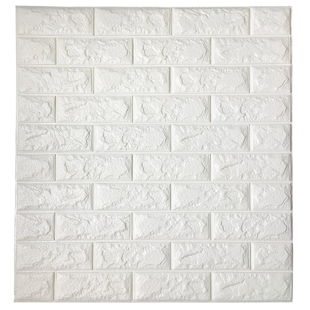 Adhesive 3D Wall Panels Peel White Foam Brick Wallpaper