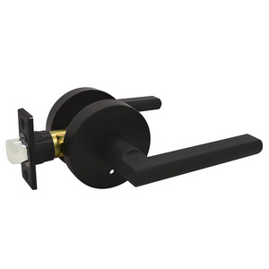 Iron Black Slim Round Modern Contemporary Passage Lever Door Handle Lock for Privacy Entry Door