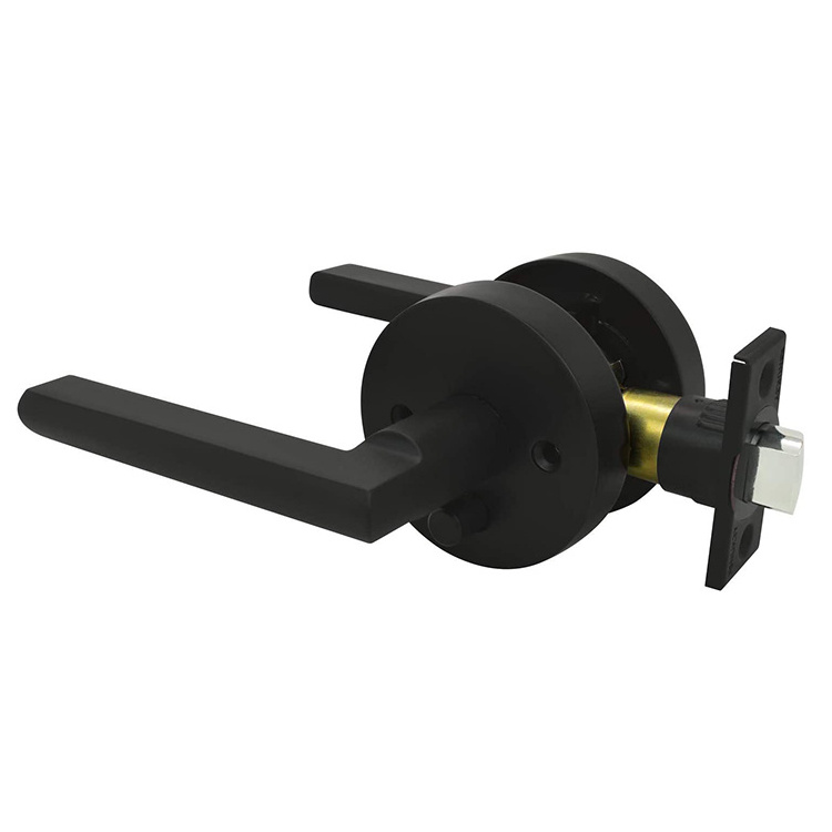 Iron Black Slim Round Modern Contemporary Passage Lever Door Handle Lock for Privacy Entry Door