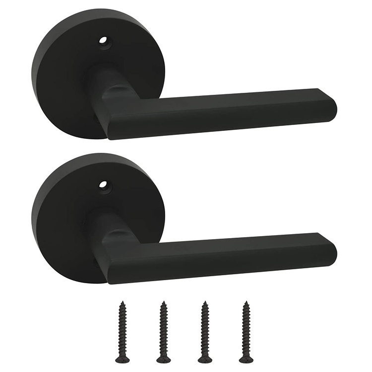 Iron Black Slim Round Modern Contemporary Passage Lever Door Handle Lock for Privacy Entry Door