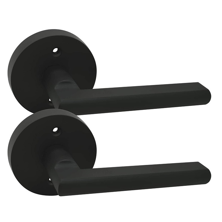 Iron Black Slim Round Modern Contemporary Passage Lever Door Handle Lock for Privacy Entry Door