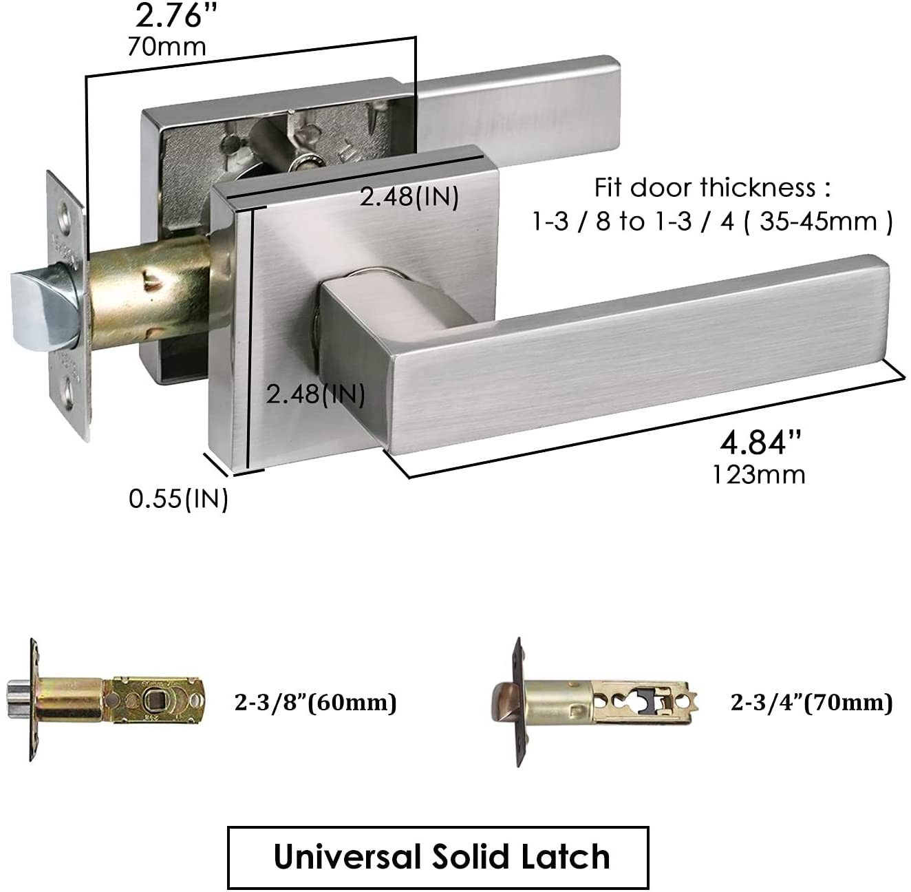 Heavy Duty Satin Nickel Finish Steel and ABS Lever Handle Lock for Passage Door for Wood Door in Cloakroom or Closet