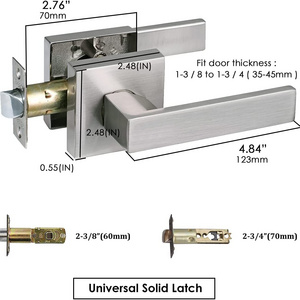 Heavy Duty Satin Nickel Finish Steel and ABS Lever Handle Lock for Passage Door for Wood Door in Cloakroom or Closet