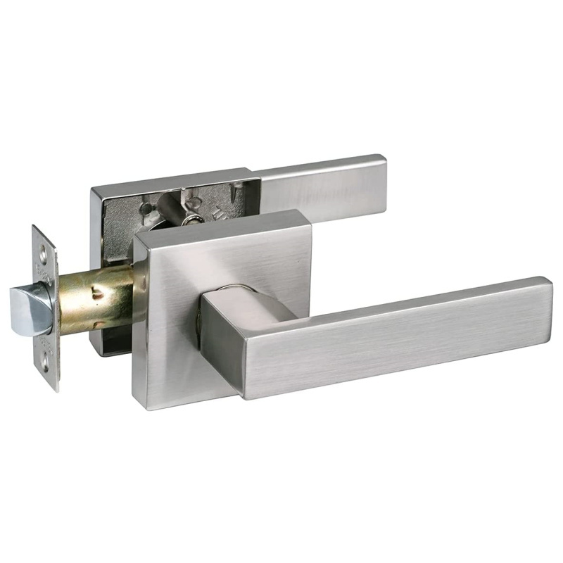 Heavy Duty Satin Nickel Finish Steel and ABS Lever Handle Lock for Passage Door for Wood Door in Cloakroom or Closet