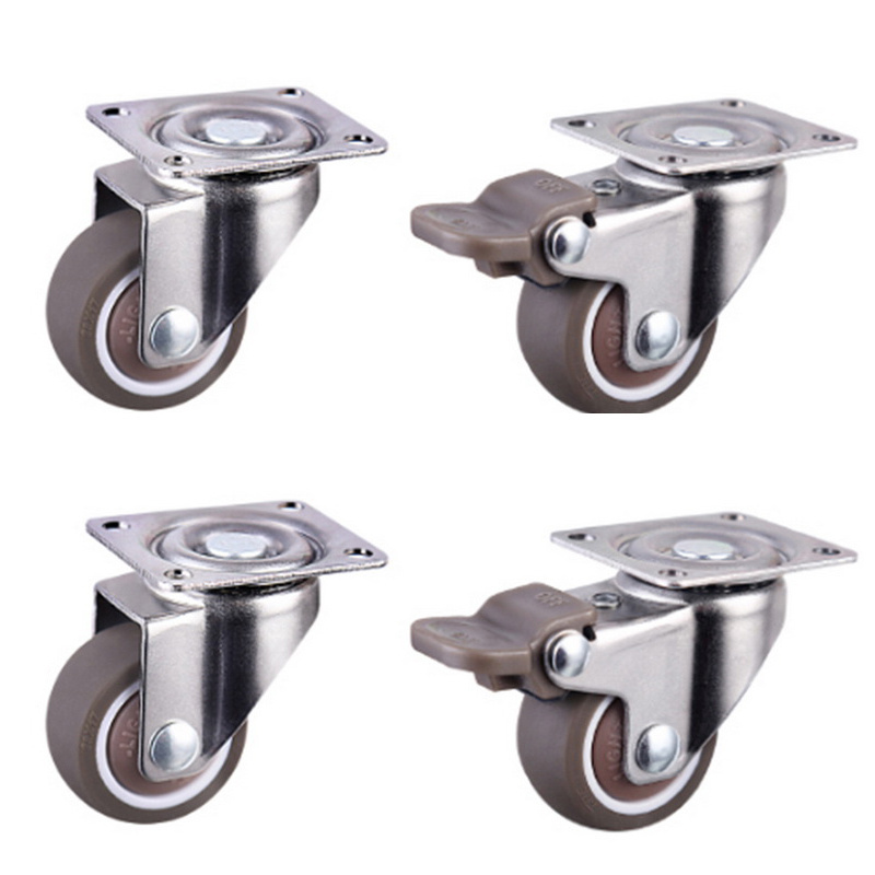 Soft Silver 50mm PU & Metal Casters Wheels Swivel Roller Wheel Chair Trolley with Plate Mounting for Office & Bedroom Furniture