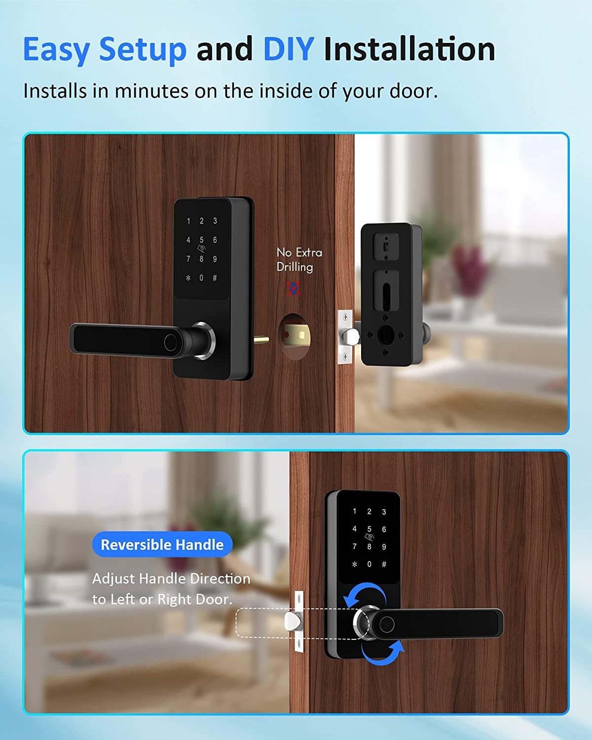 TT Bluetooth Smart Lock Keyless Digital Fingerprint Lever Handle Entry Door Lock Set