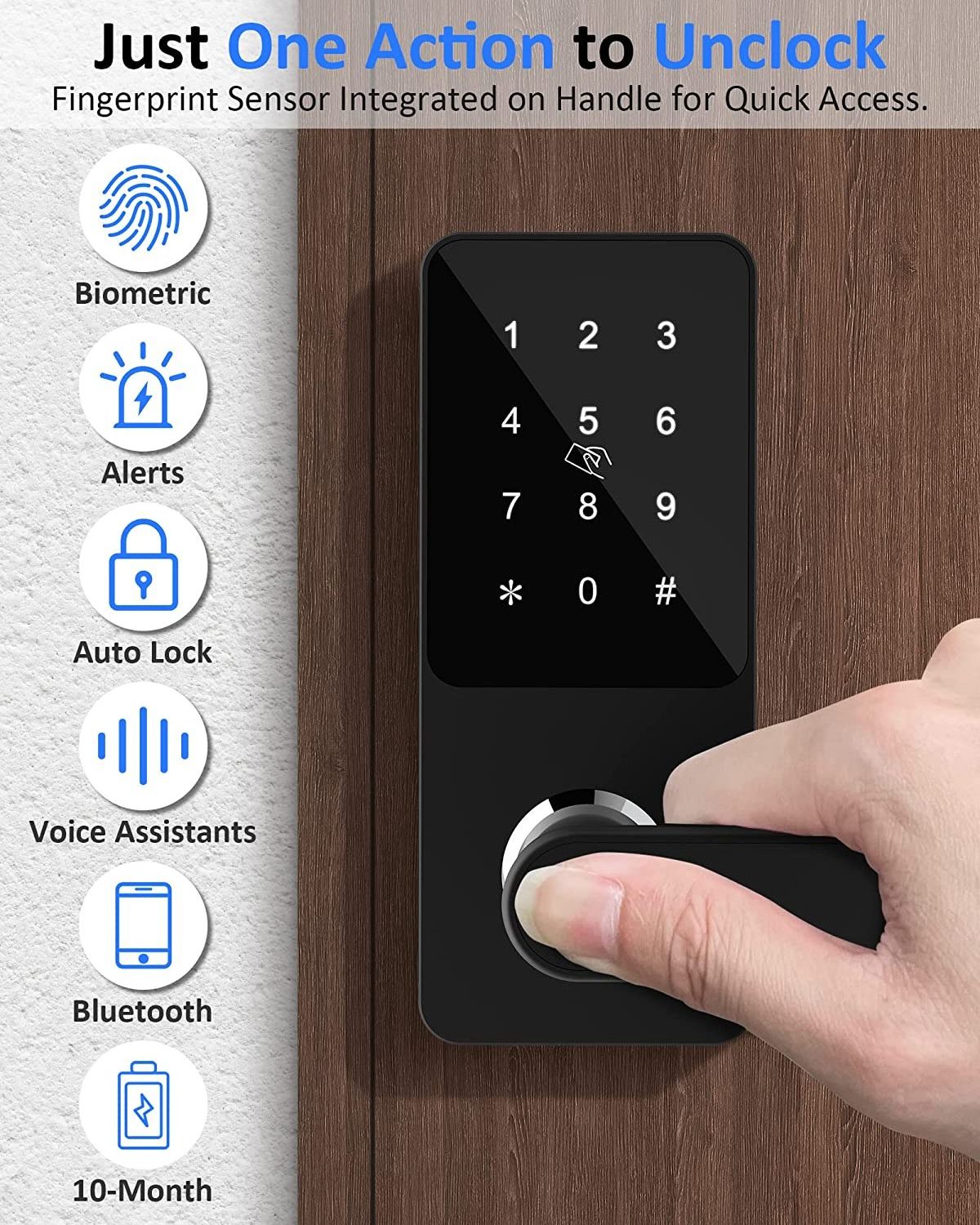 TT Bluetooth Smart Lock Keyless Digital Fingerprint Lever Handle Entry Door Lock Set