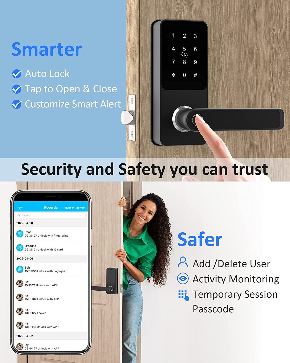 TT Bluetooth Smart Lock Keyless Digital Fingerprint Lever Handle Entry Door Lock Set