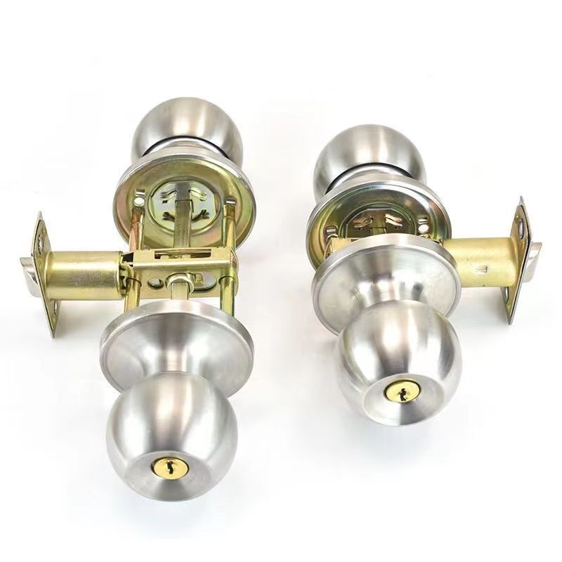 Satin Nickel Door Knobs with Lock and Keys Interior Exterior Door Lock for Bedroom or Bathroom Entry Door Handles