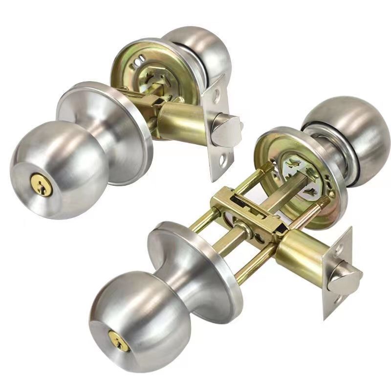 Satin Nickel Door Knobs with Lock and Keys Interior Exterior Door Lock for Bedroom or Bathroom Entry Door Handles