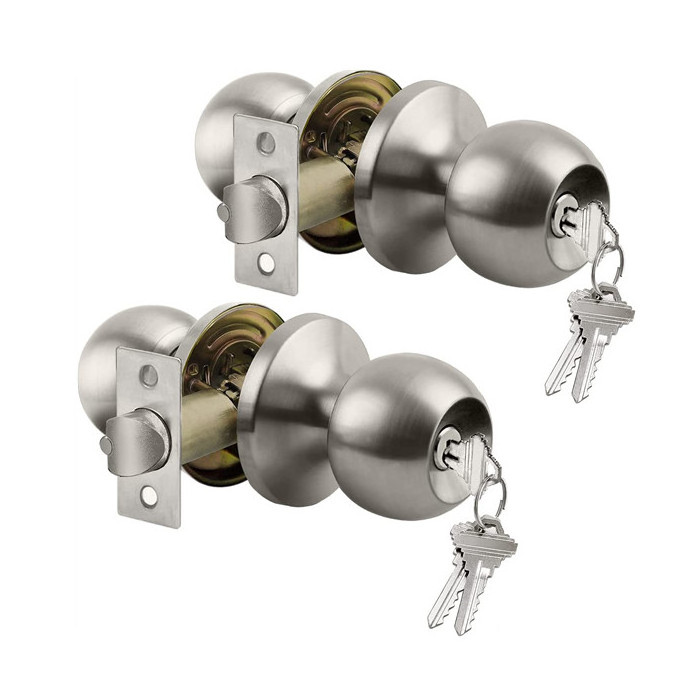 Satin Nickel Door Knobs with Lock and Keys Interior Exterior Door Lock for Bedroom or Bathroom Entry Door Handles