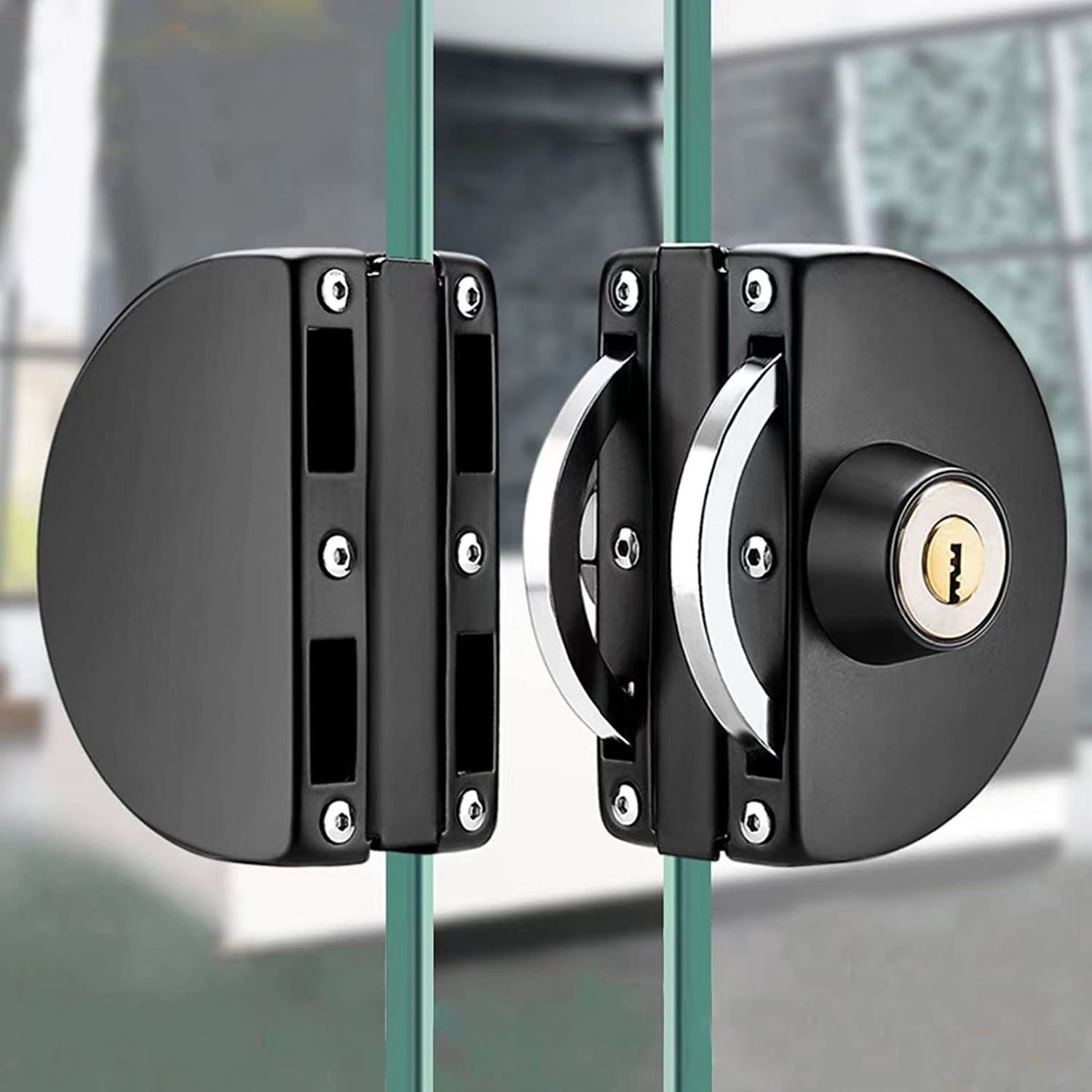 Matte Black Door Anti-Theft Security Lock Double Swing Hinged Frameless Push Sliding Gate Lock with 3 Keys