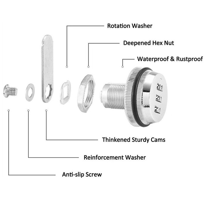 Combination Cam Lock for Drawer 90 Degree Rotation Cabinet Lock Bright Chromium Zinc Alloy