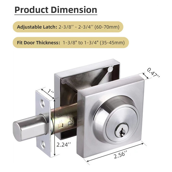 Single Cylinder Deadbolt Lock Slim Square Deadbolt locks for Front Door Modern Contemporary High Security Heavy Duty