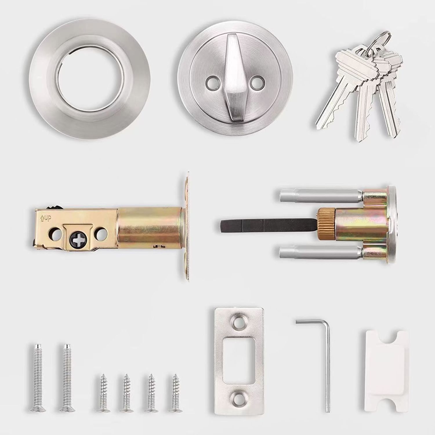 High Quality Brushed Satin Nickel round Deadbolt Lock One Side Keyed Cylinder Steel Door Lock for Wood Doors Knob Unlock Way