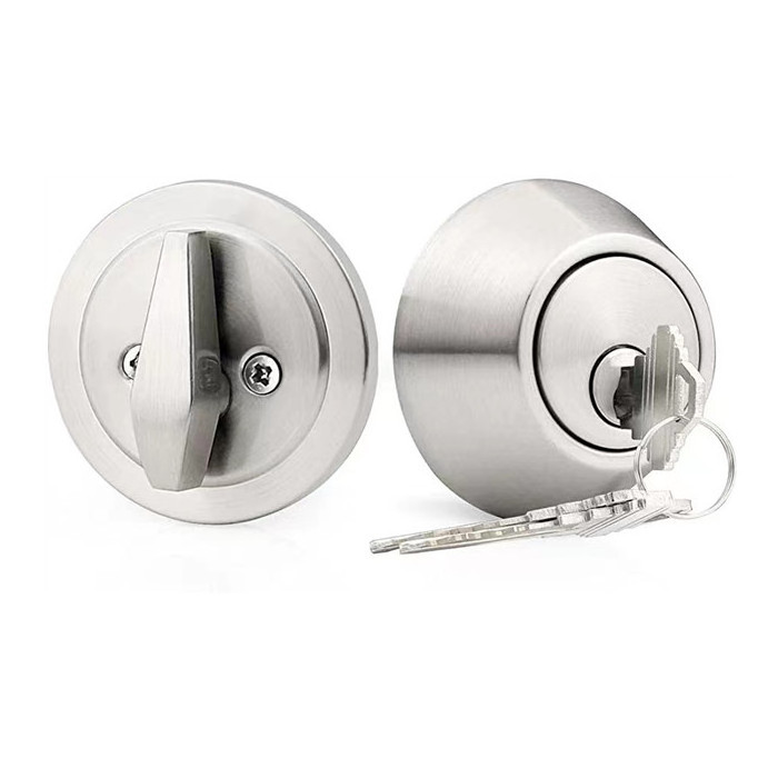 High Quality Brushed Satin Nickel round Deadbolt Lock One Side Keyed Cylinder Steel Door Lock for Wood Doors Knob Unlock Way