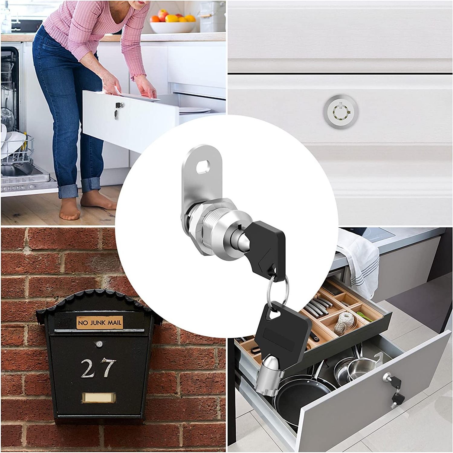 Secure File Drawer Dresser Mailbox RV Cam Lock High Security 1-1/8 Inch Tubular Cabinet Cylinder Lock for Bedroom Office Hotel