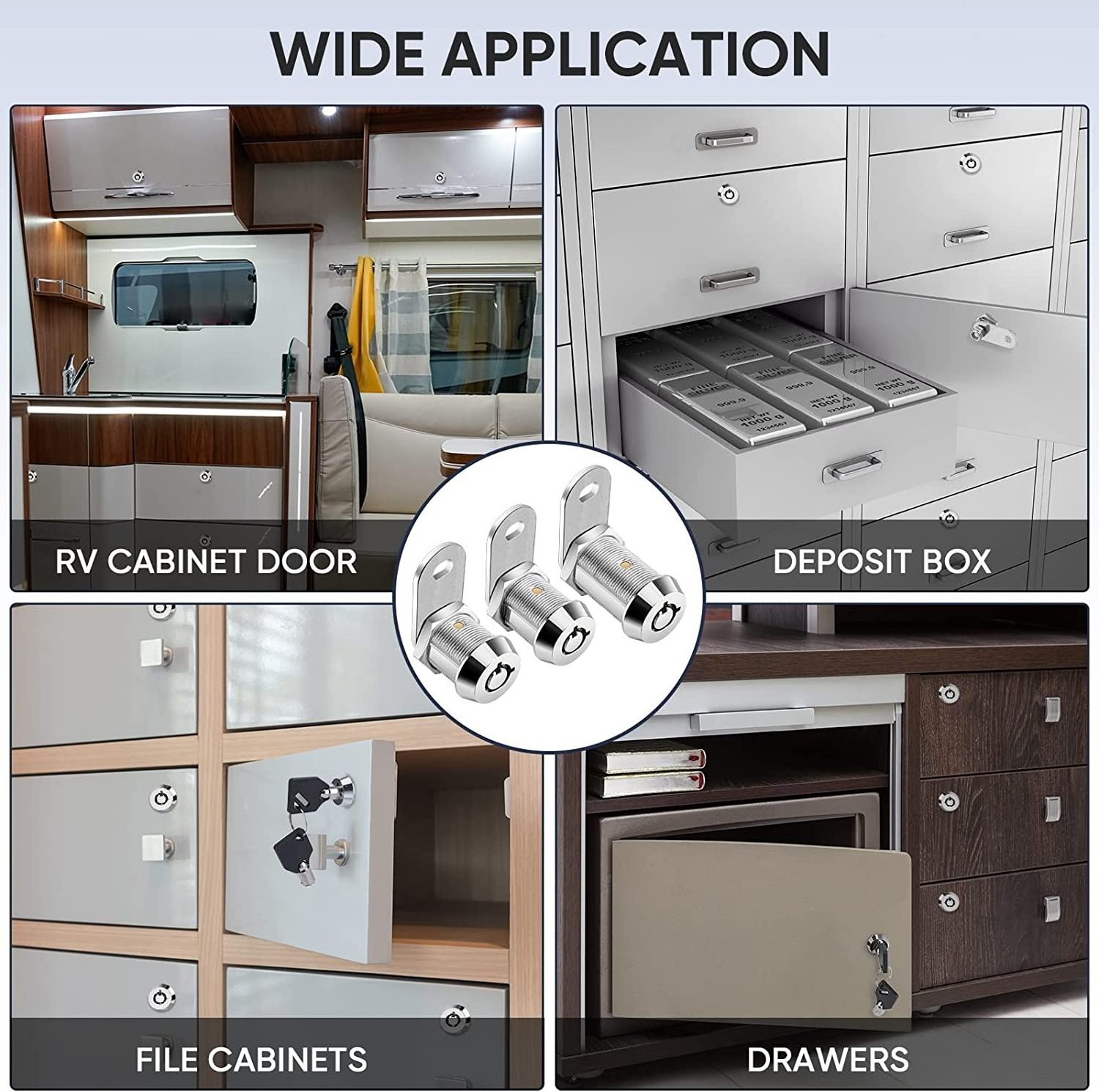 103-16 Tubular Cam Lock Cabinet Lock Keyed Alike Zinc Alloy Secure Drawer Locks for Wooden Drawer Panels RV Camper Trailer