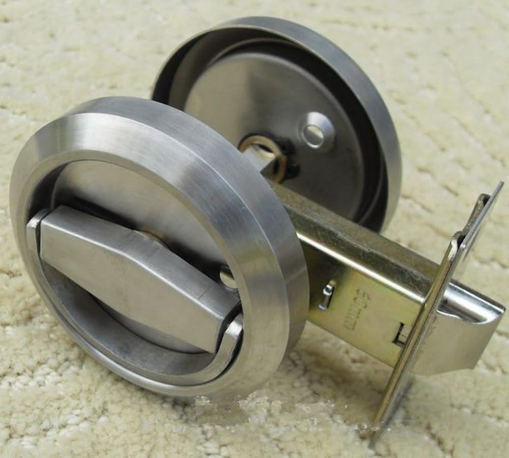 Stainless Steel Corridor Door Locks Cabinet Ring Pulls Furniture Hidden Recessed Pocket Lock Privacy Sliding Door Latch