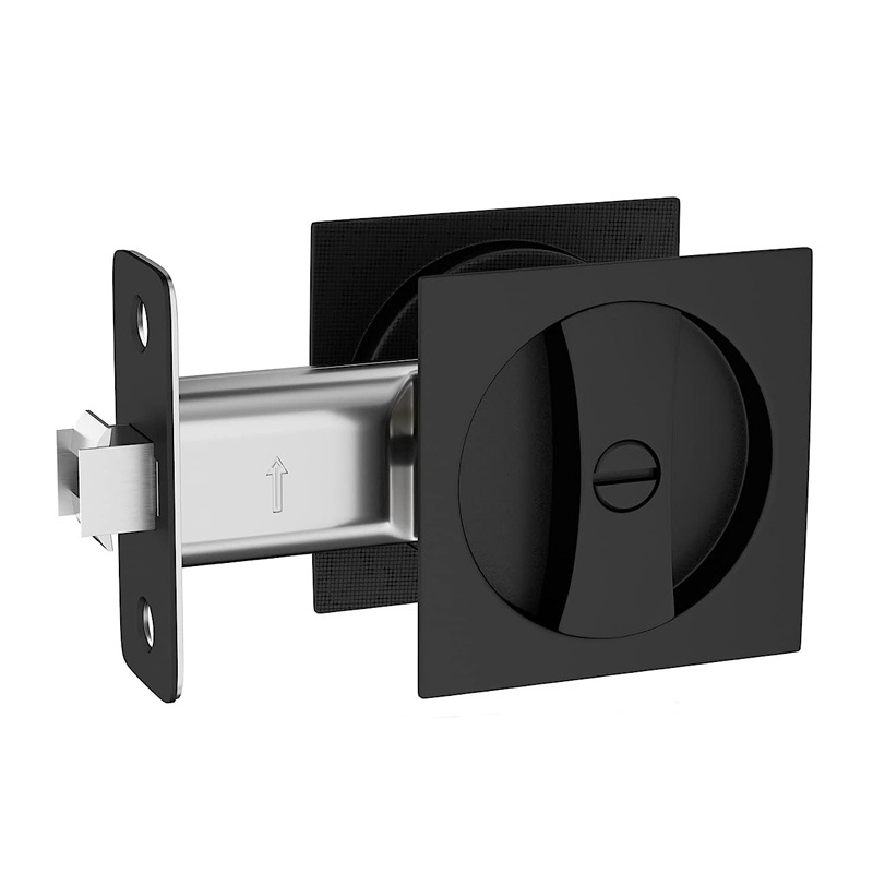 Pocket Door Hardware Matt Black Privacy Locks Square Pocket Door Latches with Recessed Pulls