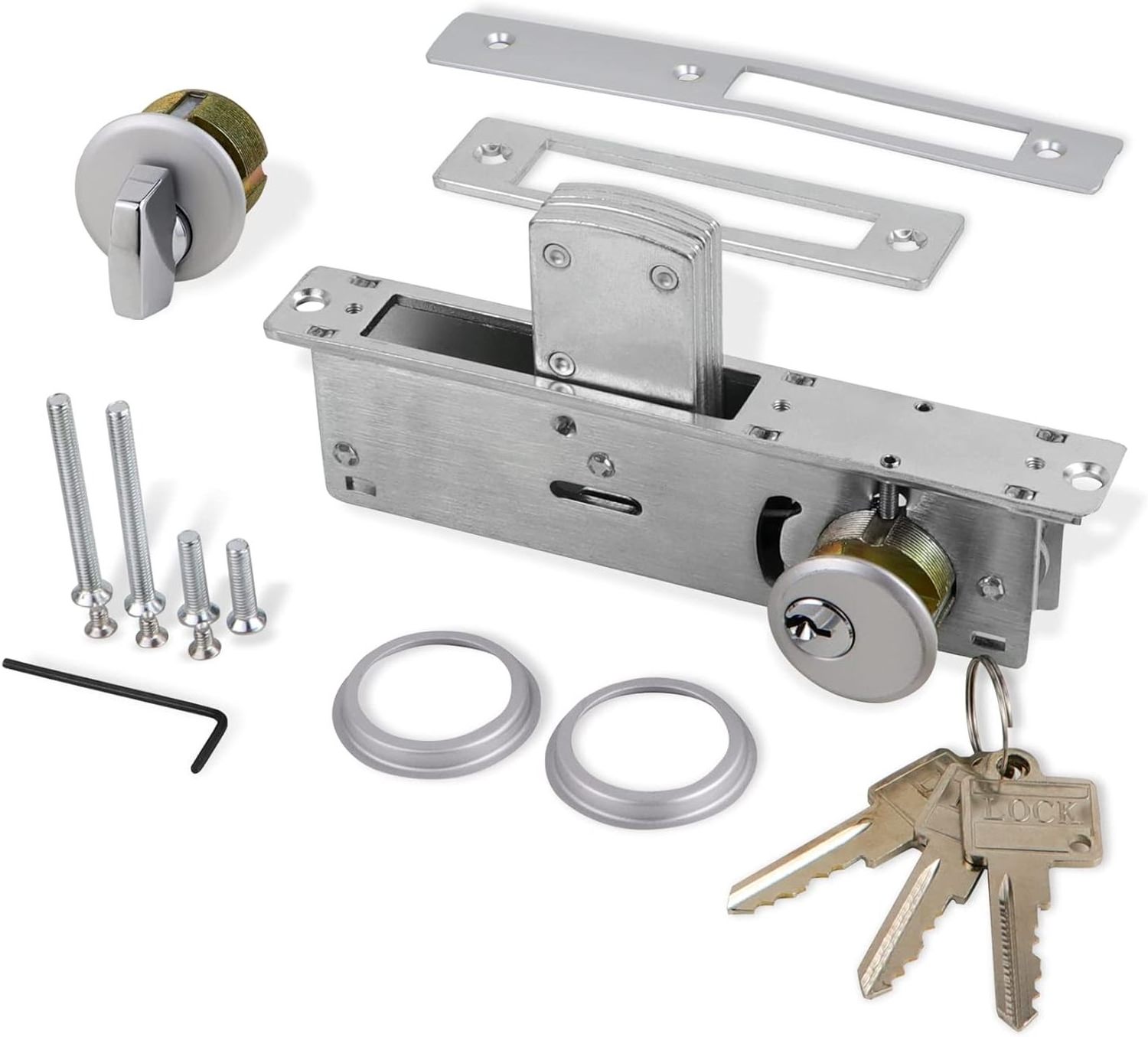 Storefront Door Mortise Lock Hook Deadbolt Aluminum Double Cylinder Deadbolt Lock Set for Storefront Entry Doors