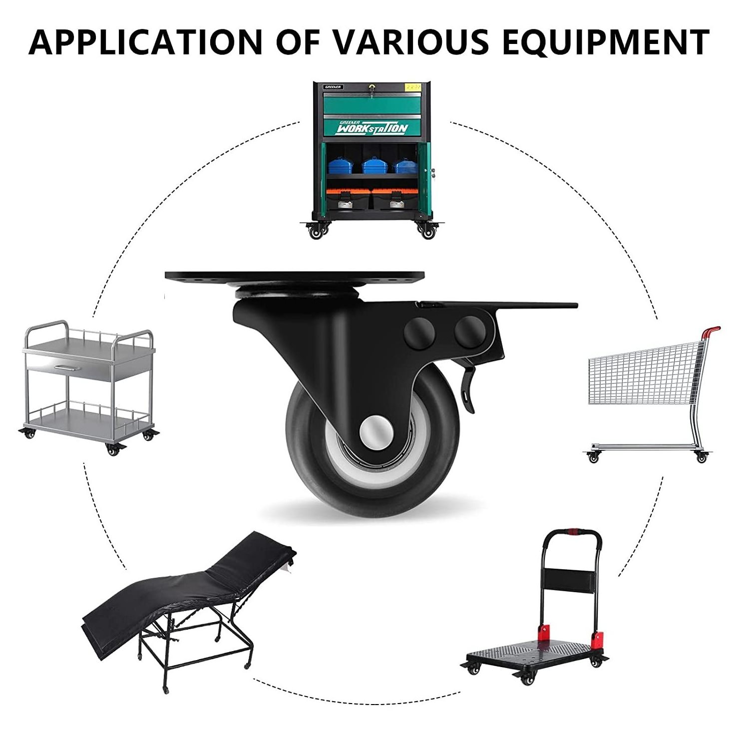 Heavy Duty Casters with Brake No Noise Locking Casters with Polyurethane (PU) Wheels, Swivel Plate Castors Pack of 4