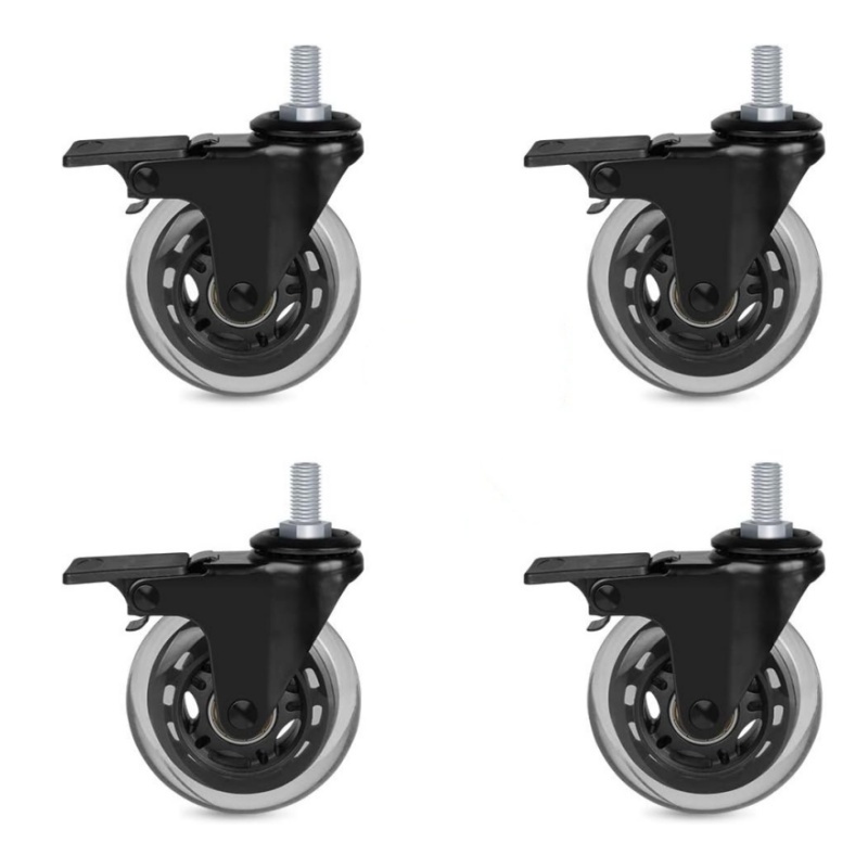 3-Inch Castor Wheels for Office Chair Industrial Locking Rubber Casters for Carpet & Wood Floors for hoom & Living Room Use