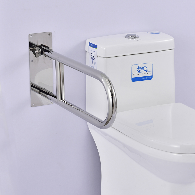 23.6 Inch Stainless Steel Toilet Safety Grab Bar Vertical Swing Disabled Flip-Up Bathroom Grab Bar with Paper Holder