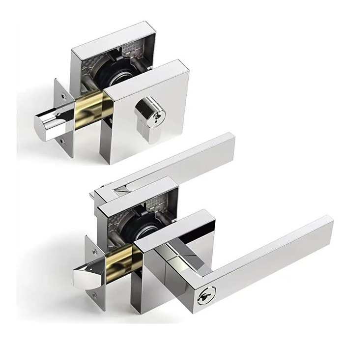 Keyed Entry Lever Handle and Single Cylinder Deadbolt Combination Set Heavy Duty Door Handle Set for Front Gate Door