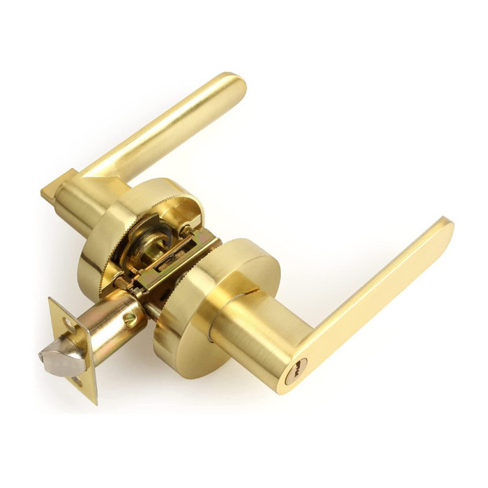 Heavy-Duty Gold Door Handles Interior Wood Door Lock with Durable Privacy Door Levers Zinc Alloy for Bathroom Use