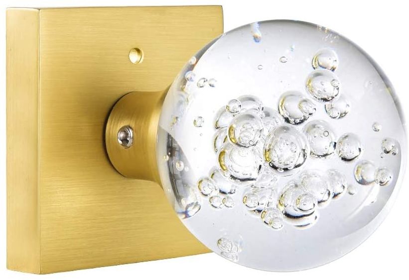 Satin Brass Bedroom and Bathroom Privacy Door Knobs Lock Interior Square Glass Crystal Door Knobs