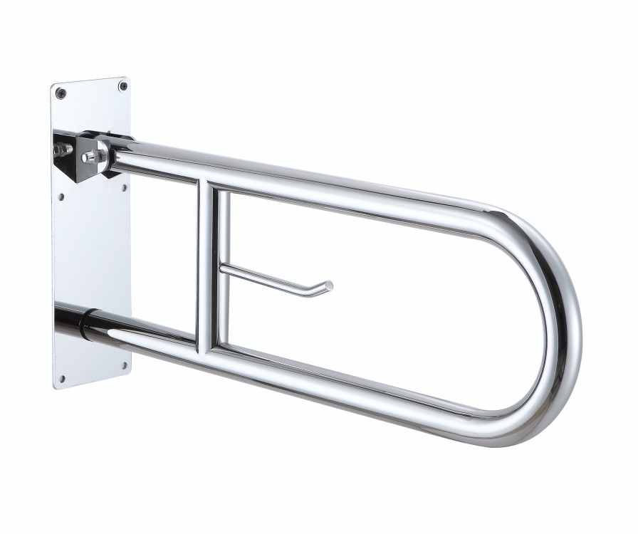 23.6 Inch Stainless Steel Toilet Safety Grab Bar Vertical Swing Disabled Flip-Up Bathroom Grab Bar with Paper Holder