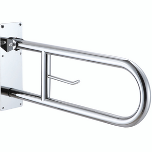 23.6 Inch Stainless Steel Toilet Safety Grab Bar Vertical Swing Disabled Flip-Up Bathroom Grab Bar with Paper Holder