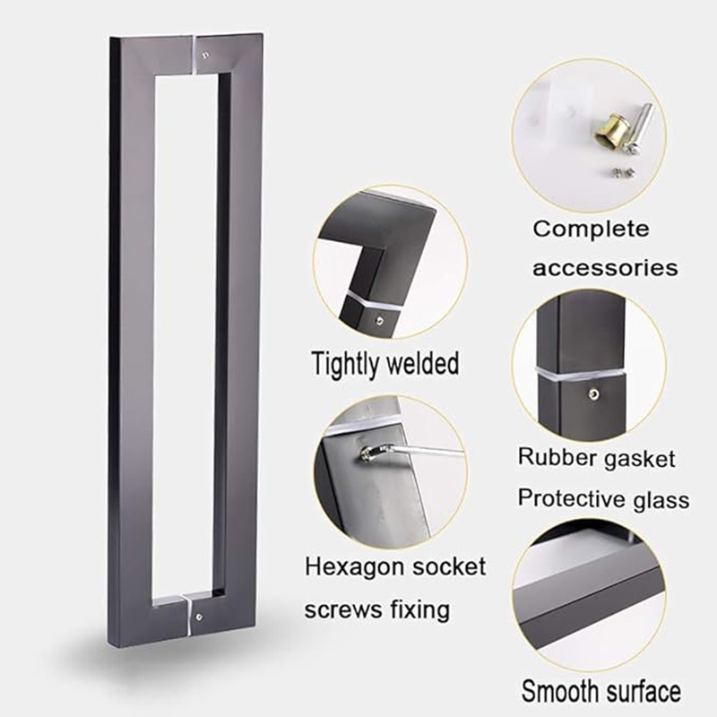 Ningbo 304 Square Tube Pull Handle Matt Black Stainless Steel Frameless Office Hotel Glass Door Handle Solid Hollow Door handle