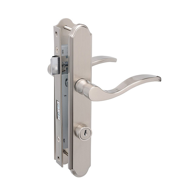 Popular Satin Nickel Durable Door Handle Lock Front Rear Lever Cylinder Home Security Latch With Keys Double Door