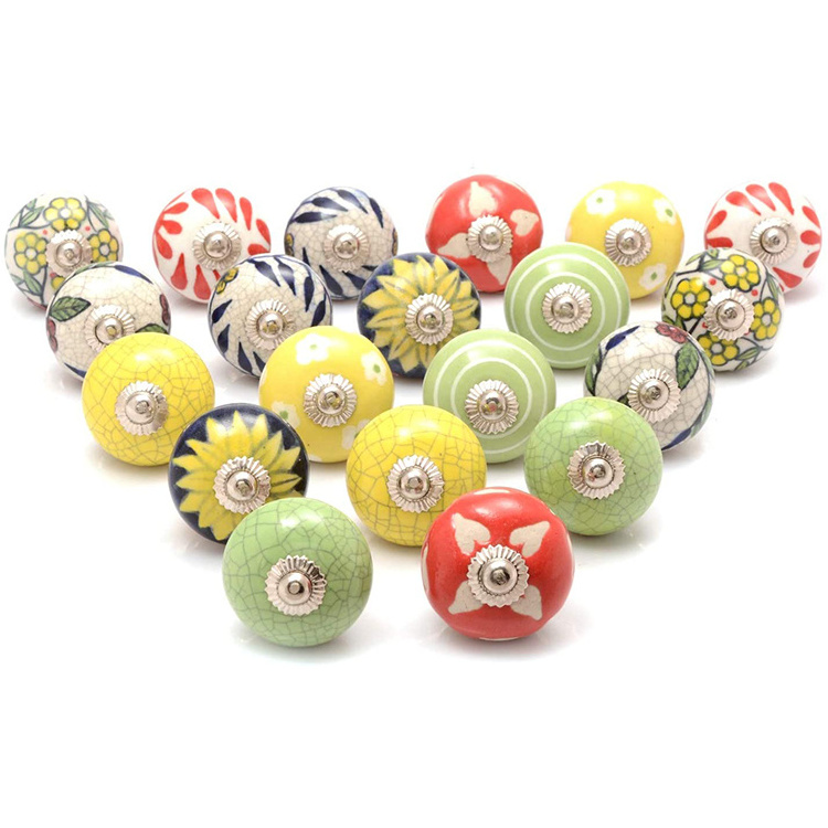 Colorful Ceramic Cabinet Knobs round Furniture Drawer Pulls for Bedroom Kitchen Living Room and Dresser for Doors Cupboards