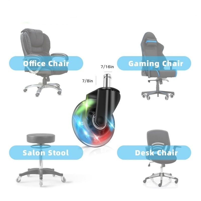 Quiet Rolling Office Chair Casters Hardwood Floor Compatible Rubber Replacement Color-Changing Lights Furniture Casters