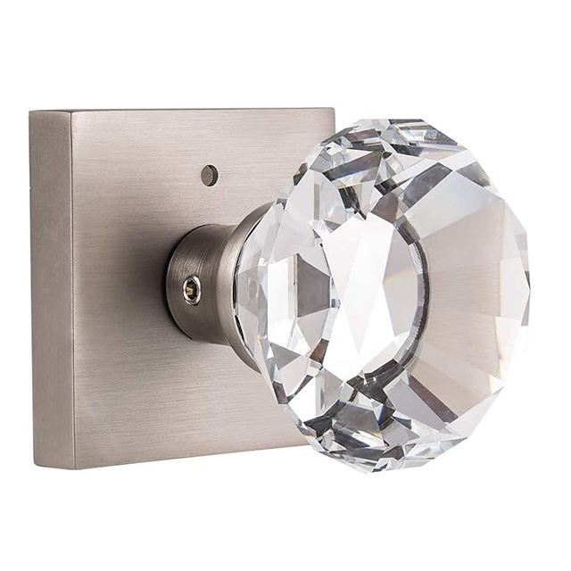 Satin Brass Bedroom and Bathroom Privacy Door Knobs Lock Interior Square Glass Crystal Door Knobs