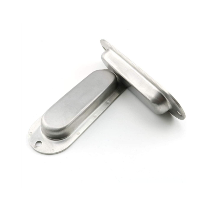 Silver Stainless Steel Oval Flush Concealed Furniture Handle with Mounting Screws for Door Drawer Cupboard Cabinet Sliding Door