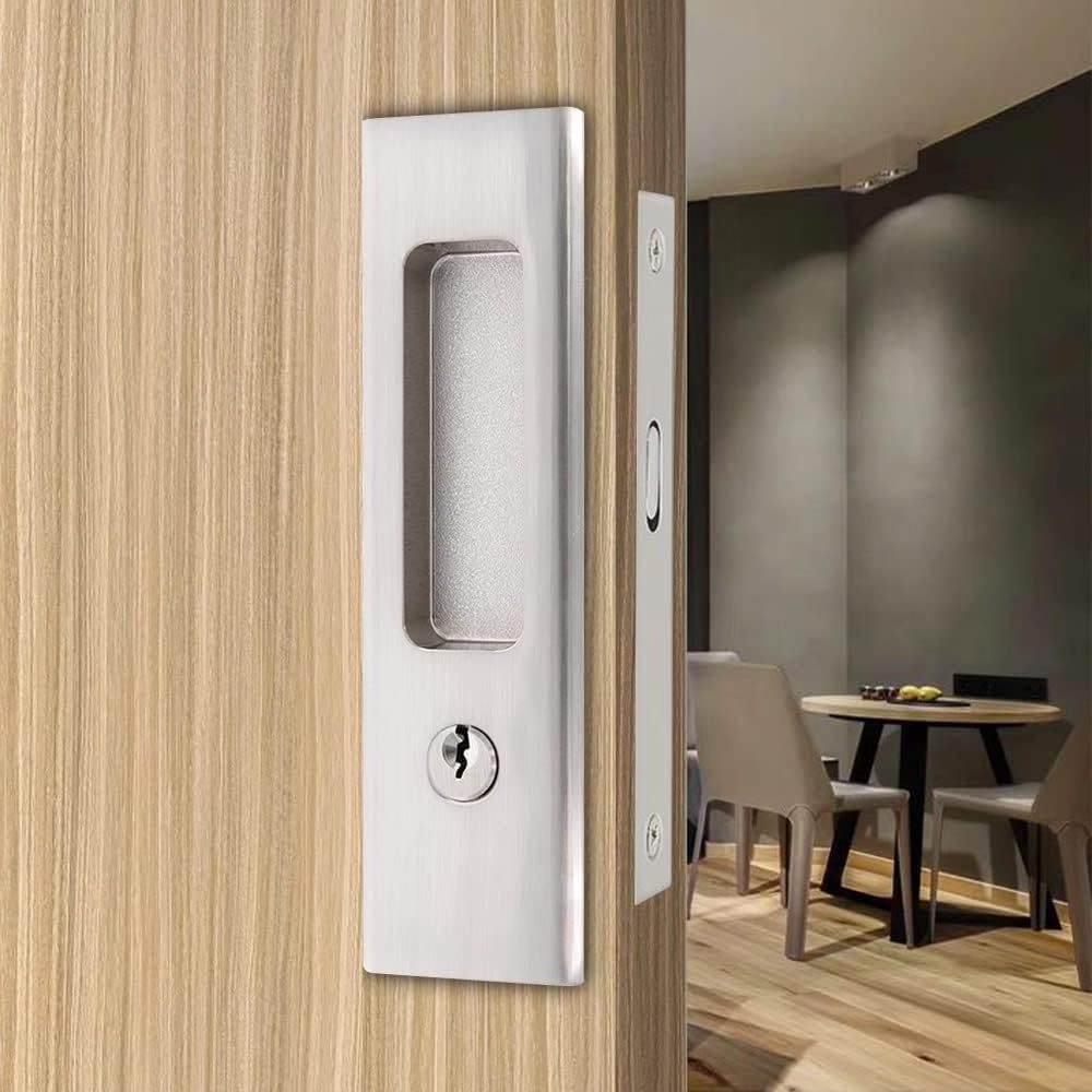 Pocket Door Lock with Key Recessed Sliding Door Mortise Double Barn Door Lock