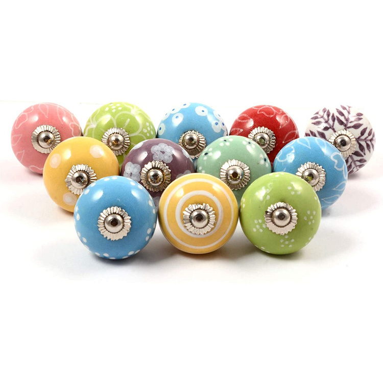 Colorful Ceramic Cabinet Knobs round Furniture Drawer Pulls for Bedroom Kitchen Living Room and Dresser for Doors Cupboards