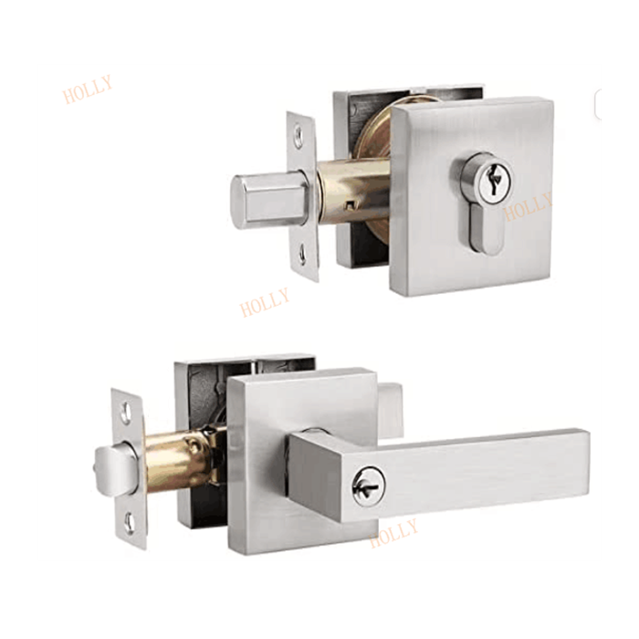 Keyed Entry Lever Handle and Single Cylinder Deadbolt Combination Set Heavy Duty Door Handle Set for Front Gate Door