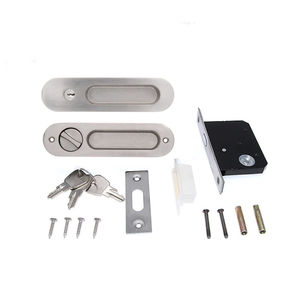 Sliding Door Lock Invisible Recessed Handle Latch with 3 Keys for Interior Doors