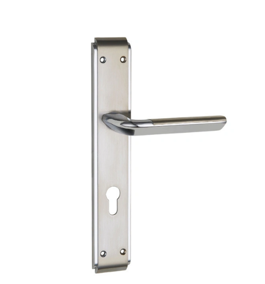 Modern Style Steel and Stainless Steel Interior Door Lever Plate Handle with 50mm Backset Locking Function for Door Lock